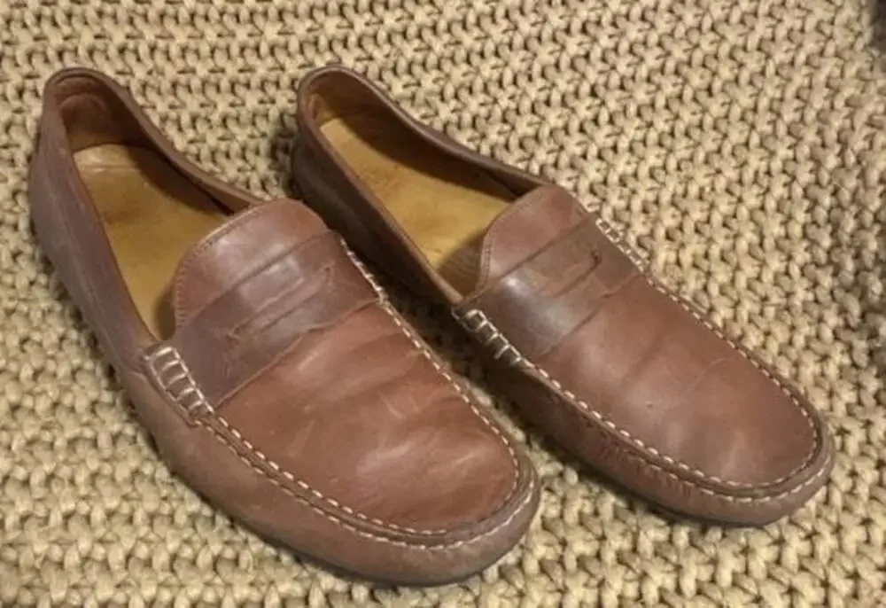 osten heel brown leather penny driver loafers size 10